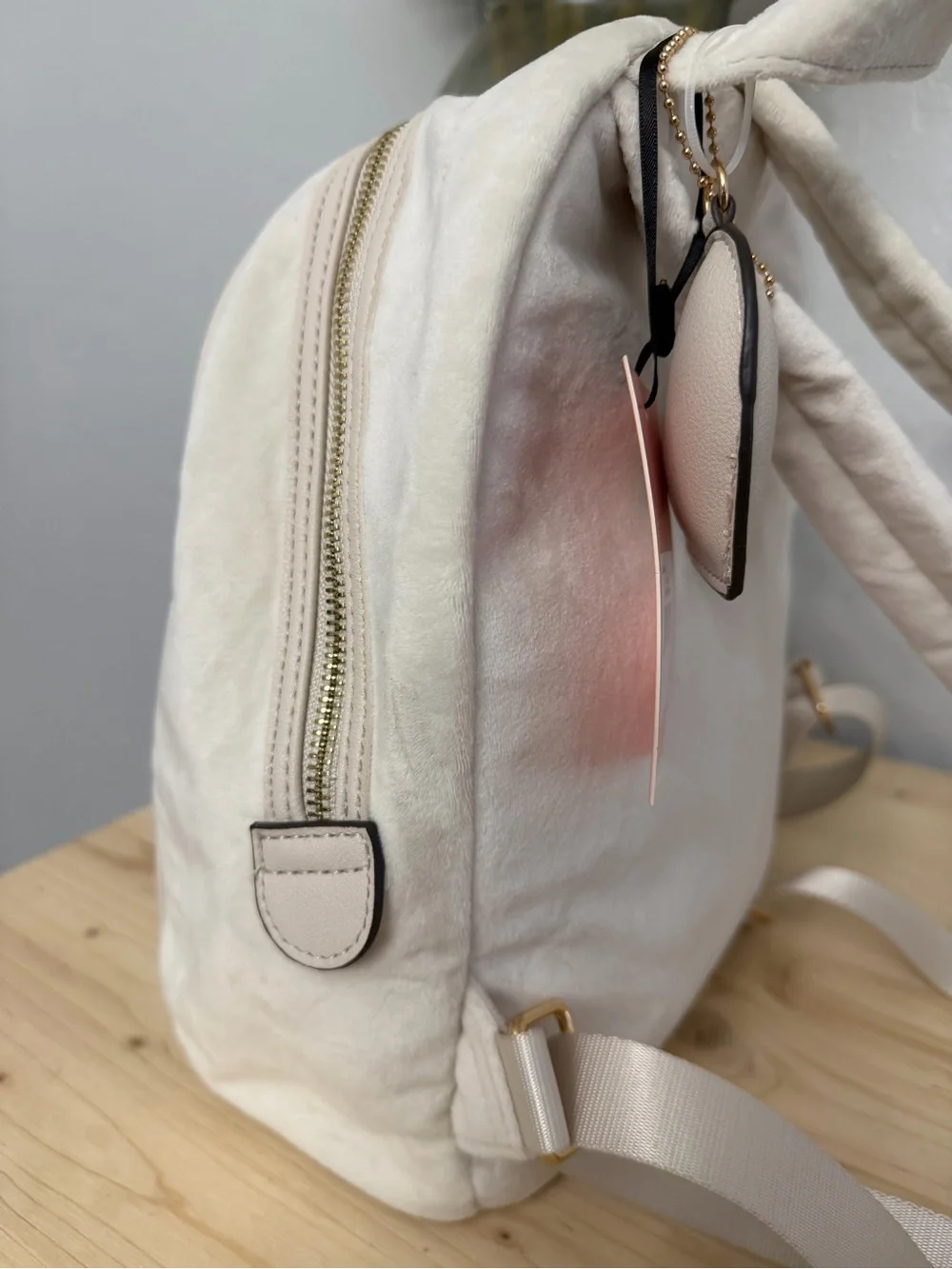 Juicy Couture Cream Rhinestone Logo Mini Backpack with Zip Pocket